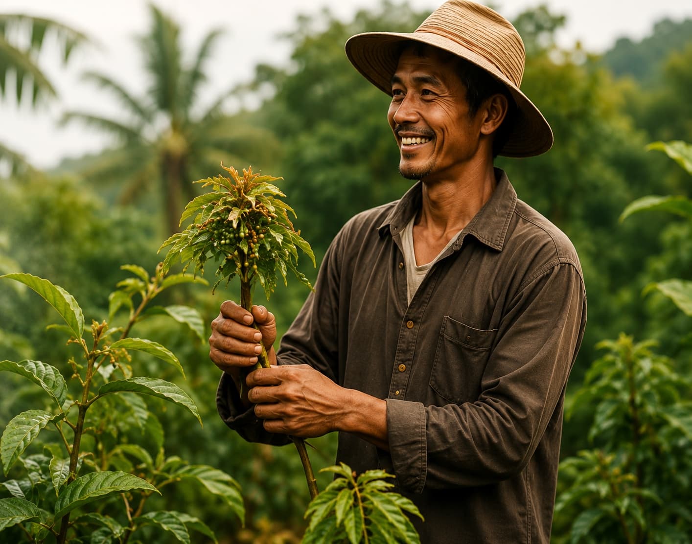 Indonesian spice farmer in the field